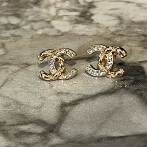 CC button repurposed earrings rose gold color